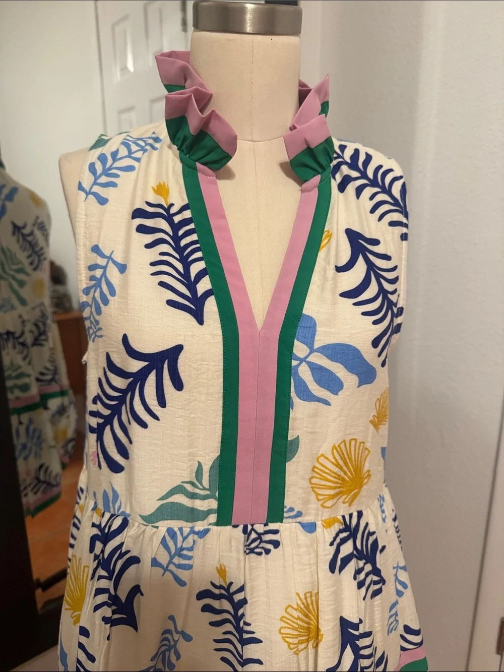 entro White Floral Print Mini Dress with Blue, Green & Yellow Accents